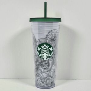 Starbucks Ink Waves‎ Cold Coffee Tumbler Cup Abstract Dot Siren Logo  24oz